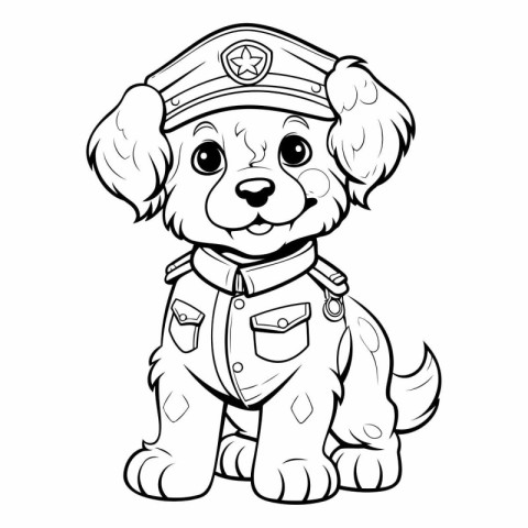 Black and White Cartoon Illustration of Cute Puppy Police Dog Co