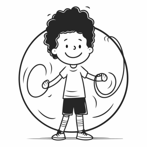 Cute little boy playing with a skipping rope.