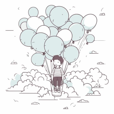 cute little boy with balloons helium in the sky vector illustrat