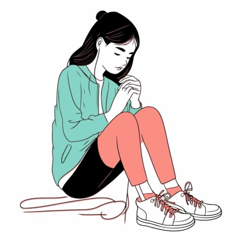 Young woman sitting on the floor and suffering from depression.