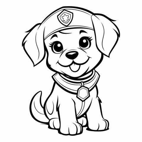 Black and White Cartoon Illustration of Cute Puppy Dog for Color