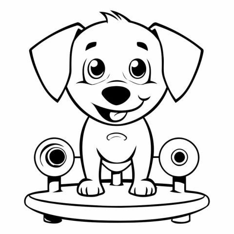 Black and White Cartoon Illustration of Cute Dachshund Dog Skate