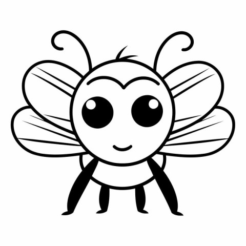 Black and White Cartoon Illustration of Cute Little Bee Characte