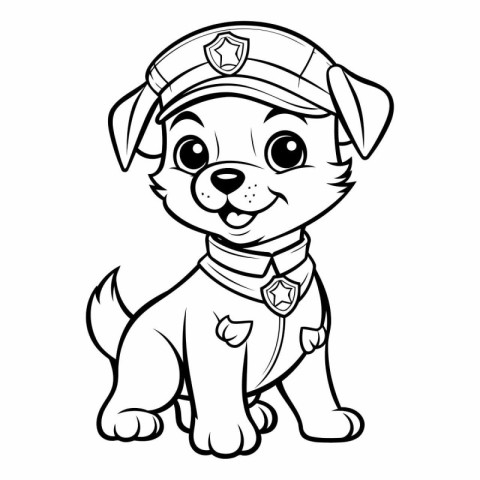 Puppy in a police cap. Coloring book for children.