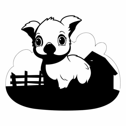 Cute koala in the farm. black and white vector illustration