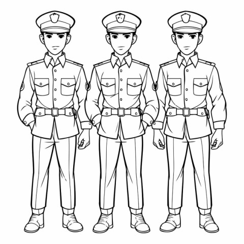 Vector illustration of a group of police officers in uniform. Po