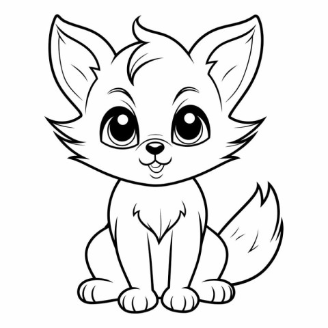 Cute Cartoon Fox - Coloring Book for adults vector illustration.