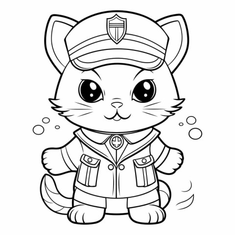 Coloring Page Outline Of Cute Cat Captain Coloring Book