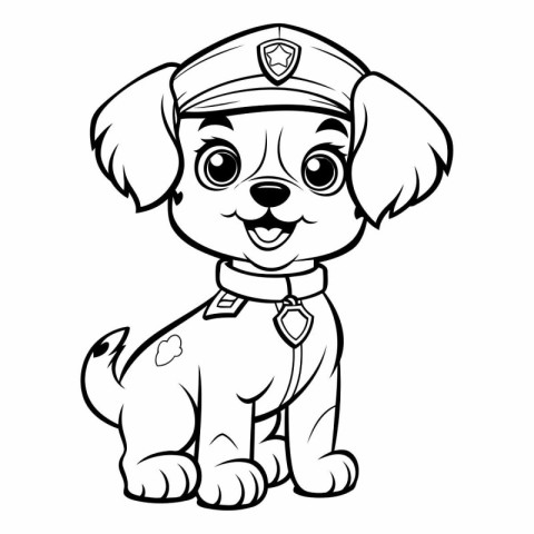 Black and White Cartoon Illustration of Cute Puppy Police Dog Co