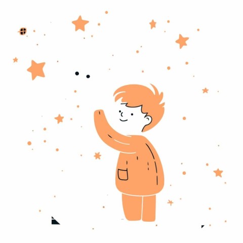 Cute hand drawn vector illustration of a boy in outer space.