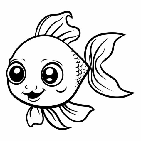 Black and White Cartoon Illustration of Cute Fish Animal Charact