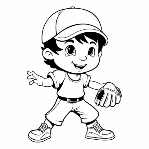 Cute Little Boy Baseball Player Cartoon Mascot Character Illustr