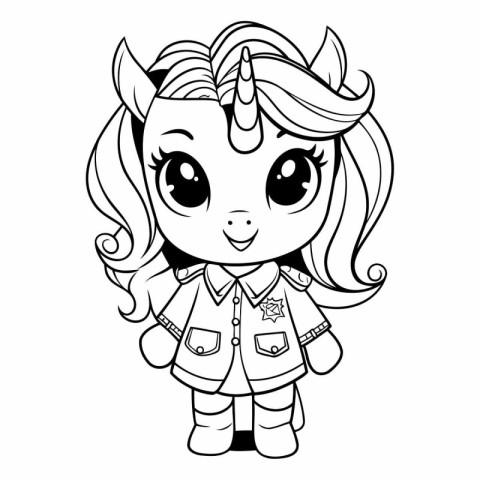 Cute cartoon unicorn coloring page isolated on white background.