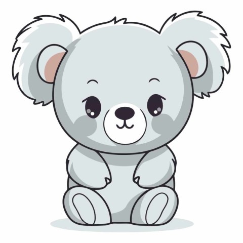 Cute koala sitting on white background in cartoon style.