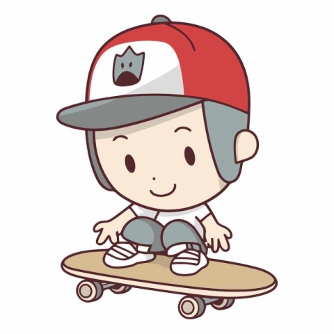 cute boy with skateboard on white background vector illustration