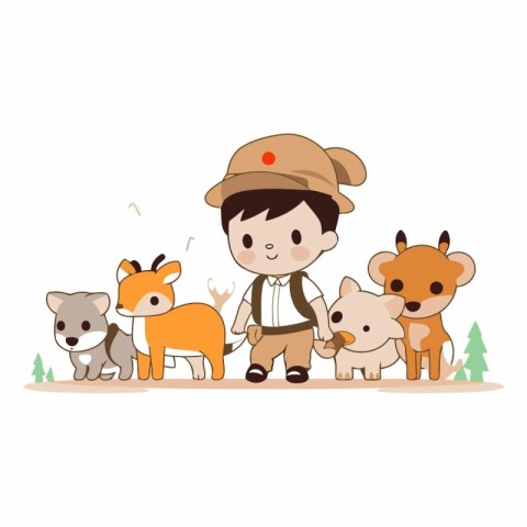 cute cartoon vector illustration of a boy in a safari costume wi