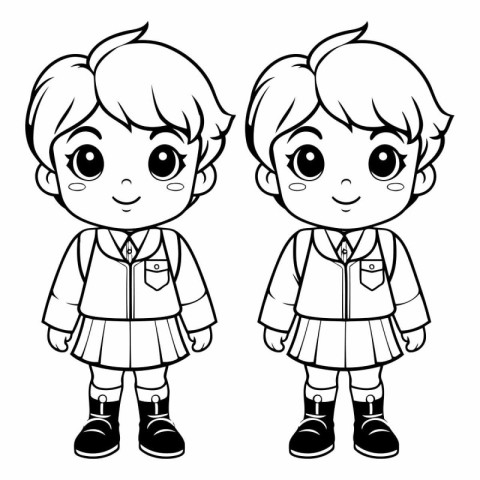 Vector illustration of Cute little boy and girl in school unifor