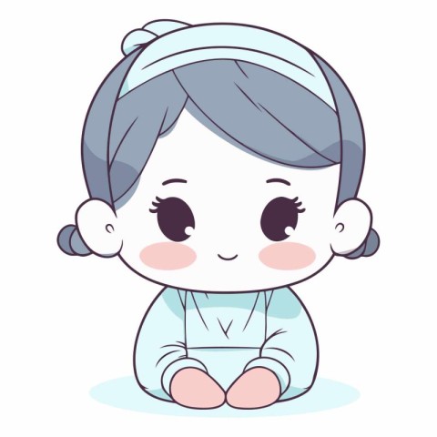 cute little girl in pajamas cartoon vector illustration graphic