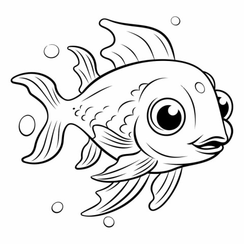 Black and White Cartoon Illustration of Cute Fish for Coloring B