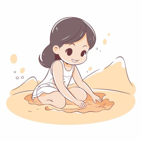 Cute little girl playing with sand in the beach.