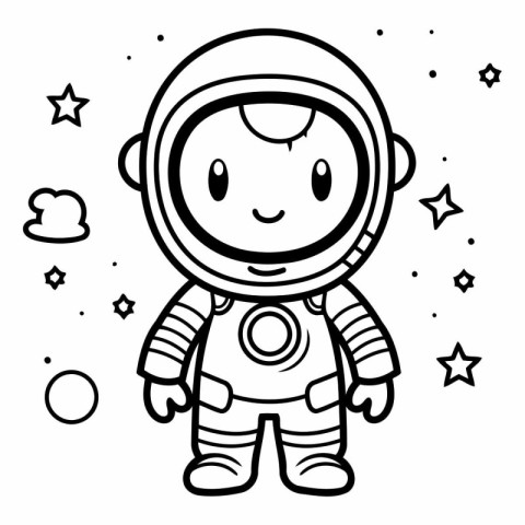 Cute astronaut in space suit for coloring book.