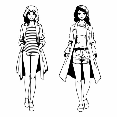 Fashion girls in sketch-style of a fashion girls.