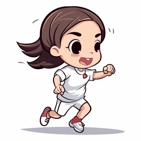 Running Girl - Cartoon Vector Illustration. Isolated On White Ba