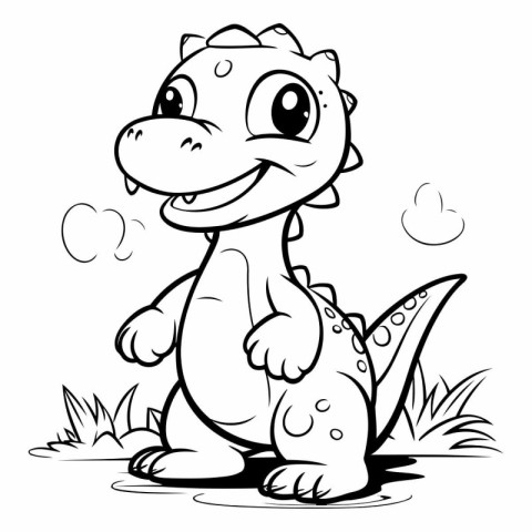 Black and White Cartoon Illustration of Cute Dinosaur for Colori