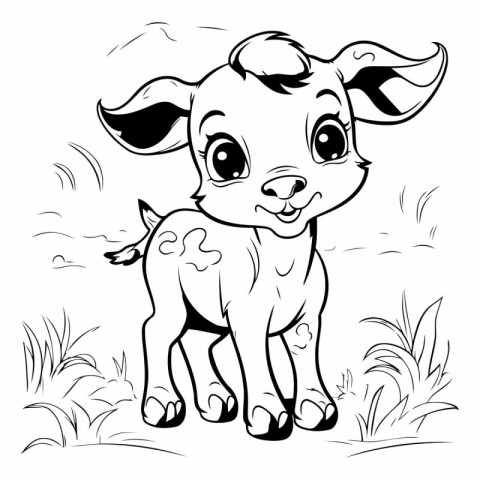 Cute cartoon calf. Black and white vector illustration for color