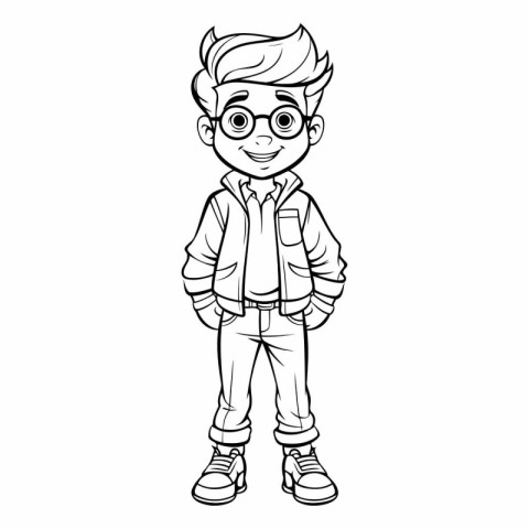 cute little boy with glasses and casual clothes cartoon vector i