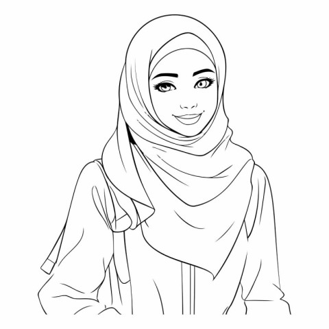 Beautiful muslim woman with hijab in outline style.