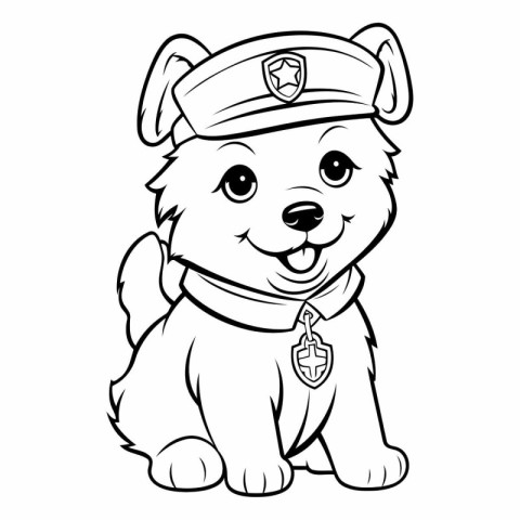 Black and White Cartoon Illustration of Cute Puppy Police Dog Co