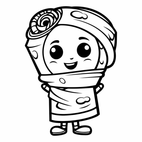 Cartoon Illustration of Cute Muslim Girl Character for Coloring