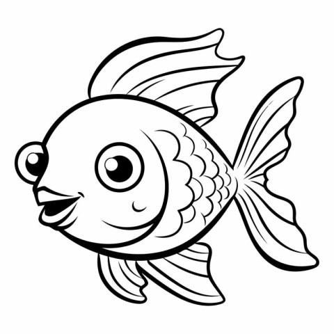 Black and White Cartoon Illustration of Cute Fish Animal Charact