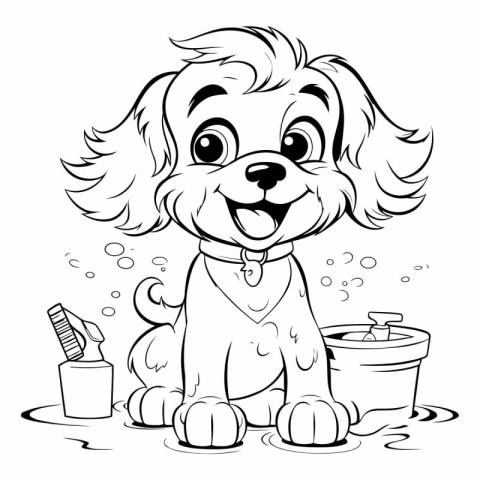 Black and White Cartoon Illustration of Cute Puppy Dog or Shih T