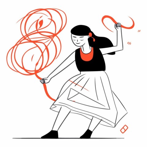 Girl playing with a rope. sketch for your design