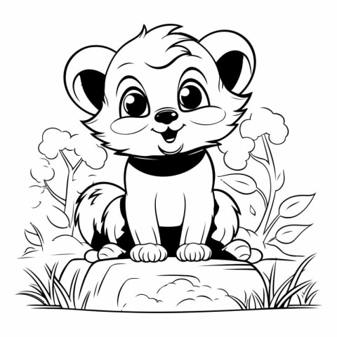 Cute cartoon squirrel sitting on the rock for coloring book.