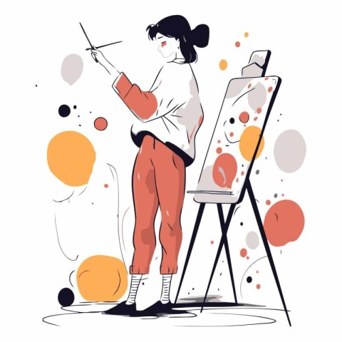 Illustration of a young girl drawing on an easel