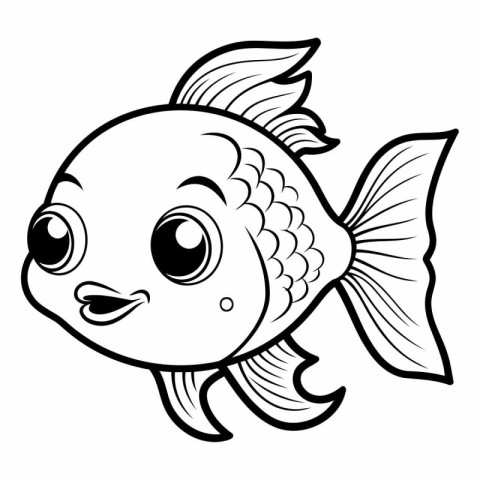 Black and White Cartoon Illustration of Cute Fish Animal Charact