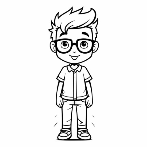 cute little boy with eyeglasses cartoon vector illustration grap