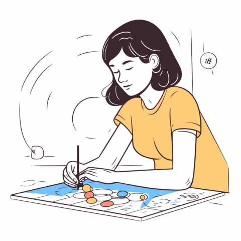 Illustration of a woman painting easter eggs on a digital tablet