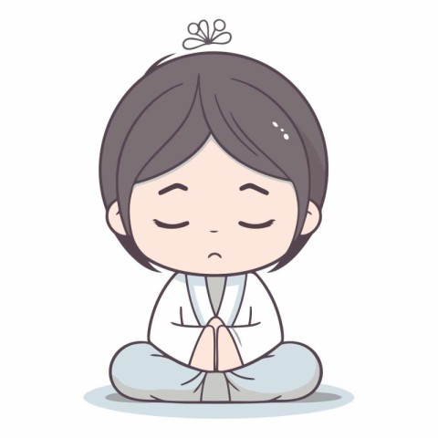 Cute korean boy meditating in lotus position.