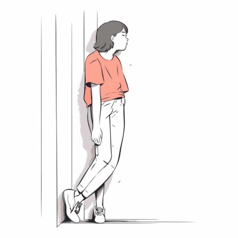 Vector illustration of a girl in casual clothes on a white backg