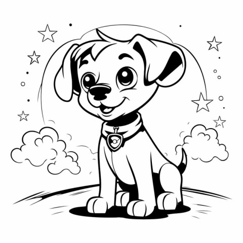 Black and White Cartoon Illustration of Cute Puppy Animal Charac