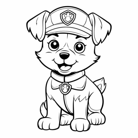 Black and White Cartoon Illustration of Cute Puppy Police Dog An