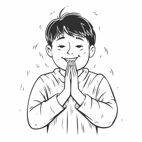 Illustration of a boy praying with his hands clasped in prayer