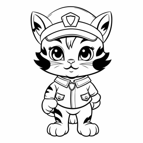 Black and White Cartoon Illustration of Cute Wild Cat Animal Col