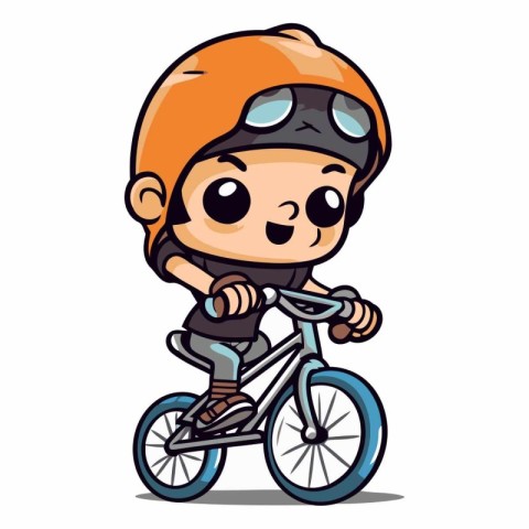 Biker boy riding bicycle cartoon character vector illustration e