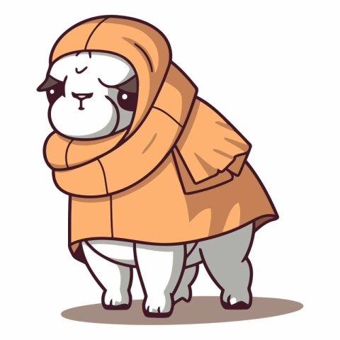 Polar bear in orange raincoat. Cute cartoon vector illustration.