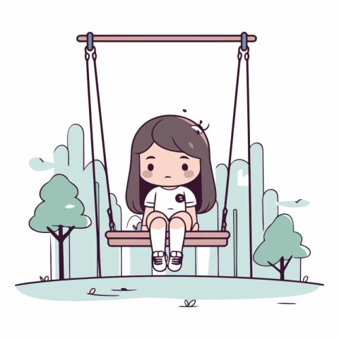 cute little girl sitting on swing in the park vector illustratio